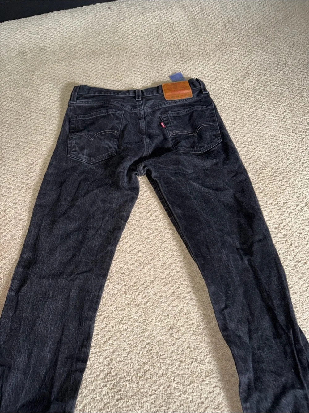 Levi's Black Slim Straight 501 Jeans with Tan Leather Patch